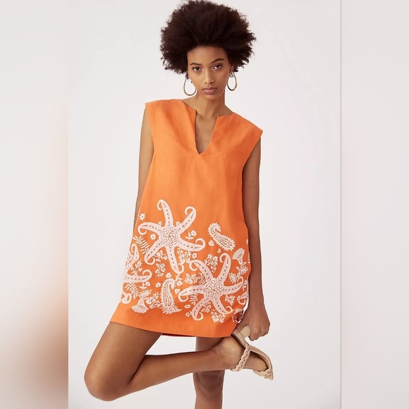 Maeve/Anthropologie Orange Starfish Print Swim Cover-Up/ Used - Picture 1 of 10